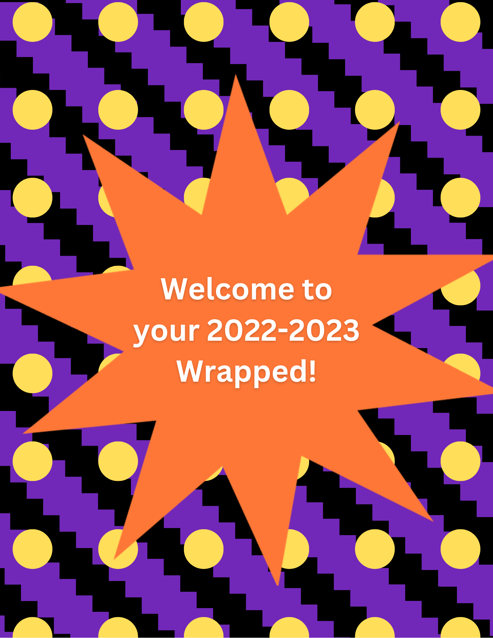 Yearbook opener page reading “Welcome to your 2022-2023 Wrapped!”, styled like a music year-in-review